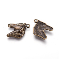 Antique Bronze Alloy Pendants, Lead Free & Cadmium Free & Nickel Free, Horse Head, Antique Bronze, 25x20x3mm, Hole: 3mm