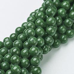 Зеленый Естественно Mashan нефрита круглые бусины нити, окрашенные, зелёные, 8 мм, отверстие : 1 мм, около 51 шт / нитка, 15.7 дюйм