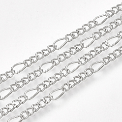 Platinum Brass Coated Iron Figaro Chain Necklace Making, with Lobster Claw Clasps, Platinum, 32 inch(81.5cm)