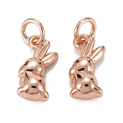 Antique Bronze & Stainless steel Color Brass Charms, with Jump Ring, Long-Lasting Plated, Lead Free & Nickel Free & Cadmium Free, Rabbit, Real Rose Gold Plated, 13x6x4.5mm, Jump Ring: 5x1mm, 3.5mm Inner Diameter