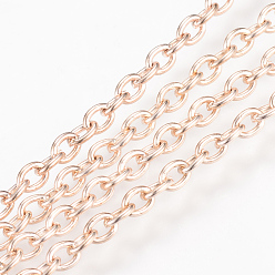 Oro Rosa Cadenas de cable de hierro, para la fabricación de la joyería diy, con carrete, sin soldar, oval, oro rosa, 3x2x0.5 mm, aproximadamente 328.08 pies (100 m) / rollo