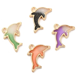 Mixed Color Rack Plating Alloy Epoxy Resin Pendants, Glitter Dolphin Charms, Long-Lasting Plated, Cadmium Free & Nickel Free & Lead Free, Golden, Mixed Color, 14x21.5x2.1mm, Hole: 1.8mm