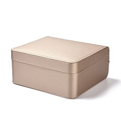 Светло-коричневый Кожа PU комплект ювелирных изделий коробки, с белой губкой, для ожерелий и сережек, волочильных стиле, прямоугольные, загар, 15.1x14.2x7.2 см