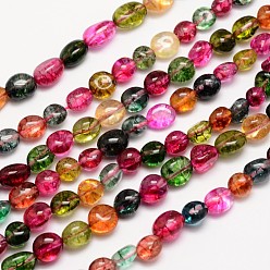 Colorful Natural Crackle Quartz Bead Strands, Tumbled Stone, Dyed, Nuggets, Colorful, 8~10x8~10mm, Hole: 1mm, about 15.74 inch