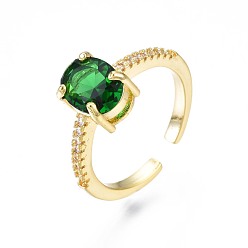 Настоящее золото 18K Овальное открытое кольцо-манжета зеленого кубического циркония для женщин, без никеля , реальный 18 k позолоченный, размер США 6 3/4 (17.1 мм)