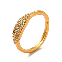 Настоящее золото 18K Прозрачное регулируемое кольцо в виде листьев кубического циркония, стеллаж для латунных украшений для женщин, без кадмия и без свинца, реальный 18 k позолоченный, внутренний диаметр: 16~22 мм