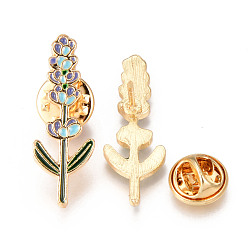 Light Sky Blue Alloy Enamel Brooches, Enamel Pin, with Brass Butterfly Clutches, Flower, Light Gold, Cadmium Free & Nickel Free & Lead Free, Colorful, 32x12x2mm, Pin: 1mm