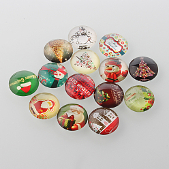 Mixed Color Christmas Ornaments Half Round/Dome Christmas Photo Glass Cabochons, Mixed Color, 14x5mm