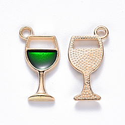 Verde Colgantes de la aleación del esmalte, copa, la luz de oro, verde, 19x10x2 mm, agujero: 1.8 mm