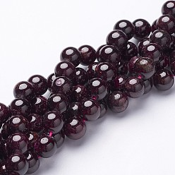 Garnet Gemstone Beads Strands, Red Garnet, Grade B, Round, Dark Red, about 9mm in diameter, hole: 0.8mm, about 46 pcs/strand, 16 inch