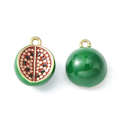 Green Brass Enamel Charms, Imitation Fruit, Light Gold, Guava Charm, Green, 12.5x10x6.5mm, Hole: 1.2mm