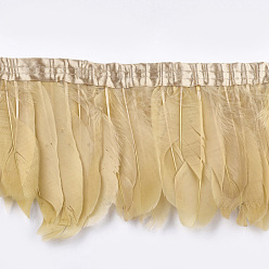 Light Khaki Goose Feather Fringe Trimming, Costume Accessories, Dyed, Light Khaki, 145~195mm, about 2m/bag