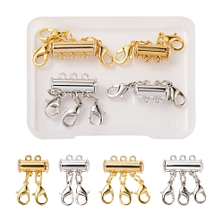 Platinum & Golden 4 Sets 4 Style Alloy Magnetic Slide Lock Clasps, with Lobster Claw Clasps, Cadmium Free & Lead Free, Tube, Platinum & Golden, 25x15x1.5mm, 1 set/style