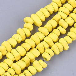 Yellow Spray Painted Non-magnetic Synthetic Hematite Beads Strands, Chips, Gold, 5~9x5~6x3~4mm, Hole: 0.8mm, about 106~112pcs/strand, 15.3 inch