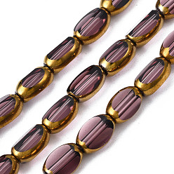 Old Rose Electroplate Glass Beads Strands, Edge Plated, Oval, Old Rose, 7x4.5x4mm, Hole: 0.8mm, about 50pcs/strand, 13.07~13.15 inch(33.2~33.4cm)