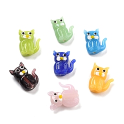 Mixed Color Handmade Lampwork Beads, Cartoon Style, Cat, Mixed Color, 18~21x15~19x7~10mm, Hole: 2mm