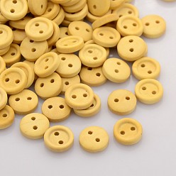 Wheat 2-Hole Garment Accessories Tiny Flat Round Wooden Sewing Buttons, Wheat, 9x3mm, Hole: 1mm, about 500pcs/bag