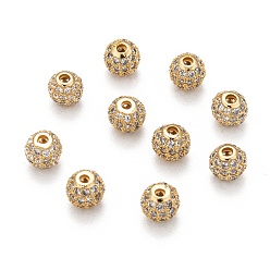 Golden Brass Cubic Zirconia Beads, Round, Golden, 8mm, Hole: 1.5mm