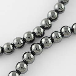 Noir Non-magnétiques perles d'hématite synthétique brins, Grade a, ronde, noir, 6x5mm, Trou: 1.8mm, Environ 71 pcs/chapelet, 15.5 pouce
