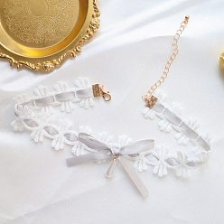 Gris Colliers ras du cou en tissu avec nœud papillon, avec des perles d'imitation de perles, grises , 11.81 pouce (30 cm)