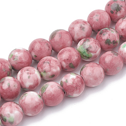 Pale Violet Red Dyed Natural Ocean White Jade Round Bead Strands, Pale Violet Red, 6mm, Hole: 1mm, about 62pcs/strand, 15.7 inch