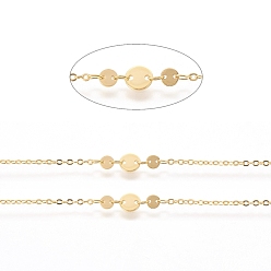 Real 18K Gold Plated Brass Cable Chain, Flat Sequin Chains, Long-Lasting Plated, Soldered, with Spool, Flat Round, Real 18K Gold Plated, 3x2x0.3mm & 4x3x0.2mm, Flat Round: 4x0.5mm & 6x0.5mm, about 32.8 Feet(10m)/roll