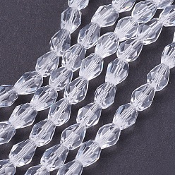 Clear Glass Beads Strands, Faceted, Drop, Clear, 11x8mm, Hole: 1mm, about 57~59pcs/strand, 26.38~26.77 inch