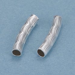 925 Sterling Silver Plated Brass Tube Beads, Long-Lasting Plated, Curved Beads, Textured Tube, 925 Sterling Silver Plated, 15x3mm, Hole: 2mm