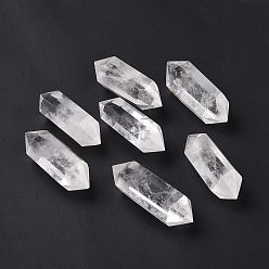 Quartz Crystal Natural Quartz Crystal Beads, Rock Crystal, Healing Stones, Reiki Energy Balancing Meditation Therapy Wand, No Hole/Undrilled, Double Terminated Point, 51~57x16~21x16~21mm