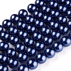 Bleu Nuit Brins de perles rondes en verre teinté écologique, Grade a, cordon en coton fileté, bleu minuit, 10mm, Trou: 0.7~1.1mm, Environ 42 pcs/chapelet, 15 pouce