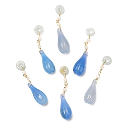 Real 14K Gold Plated Brass Flower Bud Blue Agate Pendants, Jadeite Donut Charms with Trochid Shell Beads, Real 14K Gold Plated, 46.5mm