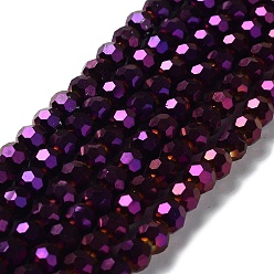 Purple Plated Electroplate Glass Bead Strands, Faceted(32 Facets), Round, Purple Plated, 4mm, Hole: 0.5mm, about 100pcs/strand, 14.2 inch