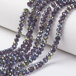 Bleu Ardoise Plaquent verre transparent perles brins, moitié vert plaqué, facette, rondelle, bleu ardoise, 8x6mm, Trou: 1mm, Environ 72 pcs/chapelet, 16.14 pouce (41 cm)