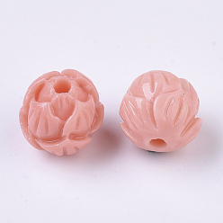 Light Coral Synthetic Coral Beads, Dyed, Two Tone, Lotus, Light Coral, 12x12~13mm, Hole: 1.6mm