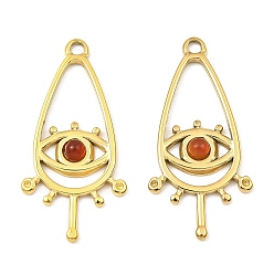 Red Agate Natural Red Agate Teardrop Pendants, Ion Plating(IP) 316 Stainless Steel Melting Eye Charms, Real 24K Gold Plated, 30.5x14.5x2.5mm, Hole: 1.8mm