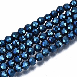 Royal Blue Electroplate Non-magnetic Synthetic Hematite Beads Strands, Round, Faceted, Royal Blue, 4mm, Hole: 1mm, about 108pcs/strand, 15.67 inch~15.91 inch(39.8cm~40.4cm)