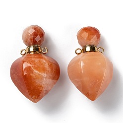Topaz Jade Faceted Natural Topaz Jade Openable Perfume Bottle Pendants, with 304 Stainless Steel Findings, Peach Shape, Golden, 35~36x18~18.5x21~21.5mm, Hole: 1.8mm, Bottle Capacity: 1ml(0.034 fl. oz)