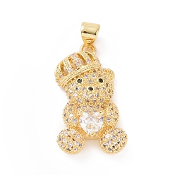 Clear Brass Cubic Zirconia Pendants, Golden, Bear with Heart Charm, Clear, 26x15x10mm, Hole: 4x4.5mm