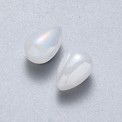 Snow Transparent Spray Painted Glass Charms, AB Color Plated, Teardrop, Snow, 9x6x6mm, Hole: 1mm