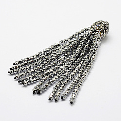 Gris Foncé Électroplaque de perles en verre, avec les accessoires de strass en laiton, gris foncé, 76x10.8mm, Trou: 2.5mm