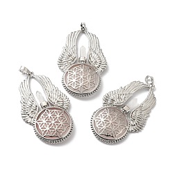 Rose Quartz Natural Rose Quartz Big Pendants, Flat Round with Wing Charms, with Rack Plating Platinum Tone Brass Findings, Cadmium Free & Lead Free, 61.5x37x5.5mm, Hole: 8x5mm