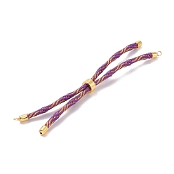 Dark Violet Nylon Cord Silder Bracelets, for Connector Charm Bracelet Making, with Rack Plating Golden Brass Clasp, Long-Lasting Plated, Cadmium Free & Lead Free, Dark Violet, 9-1/8x1/8 inch(23x0.3cm), Hole: 2mm