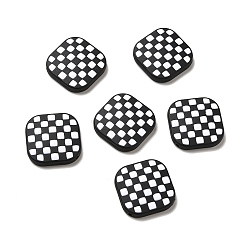 Noir Perles acryliques opaques, avec l'émail, losange avec motif tartan, noir, 24.5x25x5mm, Trou: 1.6mm