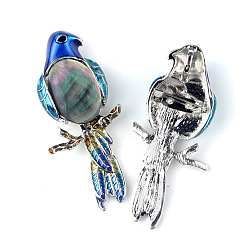 Colorful Parrot on the Branch Brooches, Shell with Metal Brooches for Women, Colorful, 68x28mm