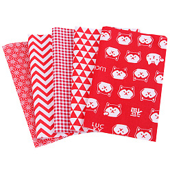Rouge Tissu artisanal en coton, lot rectangle patchwork peluches différents modèles, pour bricolage couture quilting scrapbooking, avec motif de style zéphyr japonais, rouge, 25x20 cm, 5 pièces / kit