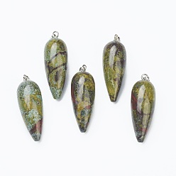 Dragon Blood Natural Dragon Blood Pointed Pendants, with Platinum Brass Findings, Bullet, 32~33x12mm, Hole: 2.5x6mm