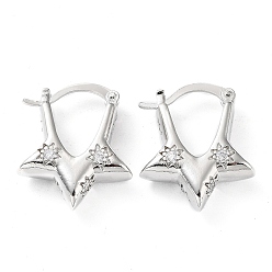 Platinum Clear Cubic Zirconia Star Hoop Earrings, Brass Jewelry for Women, Platinum, 23.5x20x7mm, Pin: 0.8~1.1mm