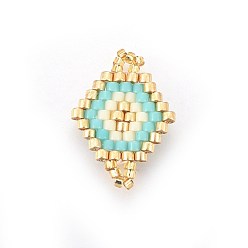 Turquoise Pâle Liens de perles de rocaille japonaises faites à la main miyuki & toho, Motif métier, losange, turquoise pale, 18~20x13~14x1.7mm, Trou: 2mm