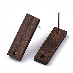 Coconut Marrón Fornituras de aretes de madera de nogal, con 304 perno de acero inoxidable, Rectángulo, coco marrón, 20x6.5 mm, agujero: 1.6 mm, pin: 0.7 mm