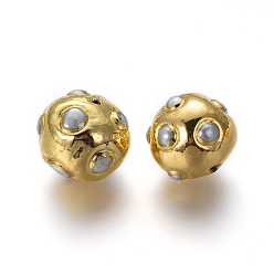 Oro Perlas naturales perlas de agua dulce cultivadas, con fornituras de latón, rondo, blanco, dorado, 20~21x18.5~20.5 mm, agujero: 1.2 mm